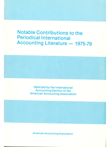 Cover of Notable Contributions to the Periodical International Accounting Literature--1975-78