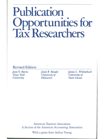 Cover of Publication Opportunities for Tax Researchers